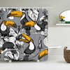 Botanical Bird Black & White Shower Curtain, Toucan Flower Wildlife Forest, Fabric Bathroom Curtain
