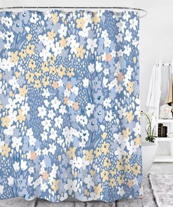 Botanical Blue Floral Shower Curtain | Tropical Garden Summer Autumn | Fabric Bath Curtain | Home Bathroom Decor