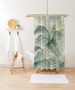 Botanical Boho Shower Curtain, Art Nouveau Green Leaves Design, Vibrant Bath Decor