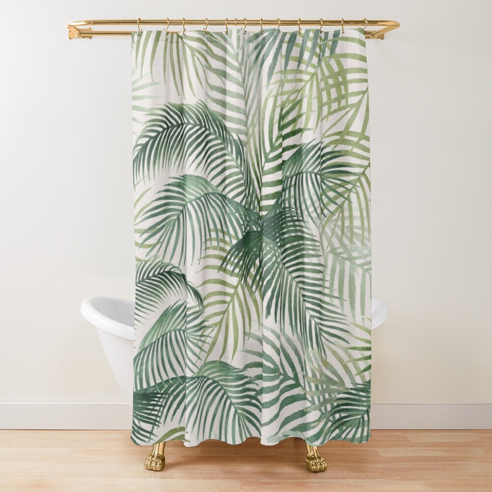 Botanical Boho Shower Curtain, Art Nouveau Green Leaves Design, Vibrant Bath Decor - Image 2