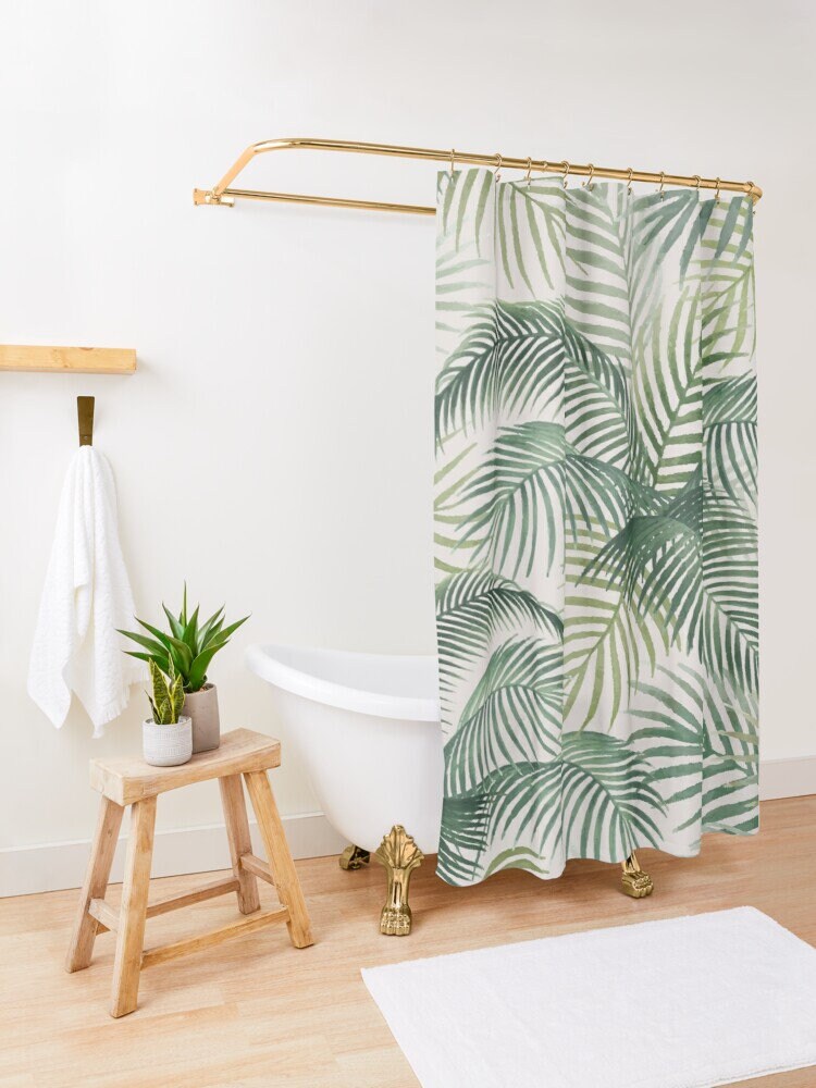Botanical Boho Shower Curtain, Art Nouveau Green Leaves Design, Vibrant Bath Decor - Image 3