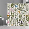 Botanical Butterfly and Wild Flowers Shower Curtain, Tropical Green Leaves, Fabric Bathroom Curtain, Home Bathroom Decor