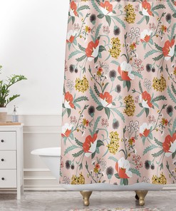 Botanical Fabric Boho Style Pink Floral Shower Curtain, Adds a Touch of Unique Elegance to Your Bathroom Decor