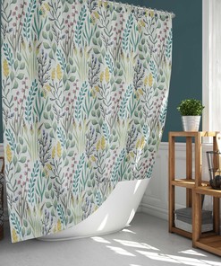 Botanical Garden Shower Curtain | Green Leaves Floral Fabric Bathroom Curtain | Home Bathroom Decor