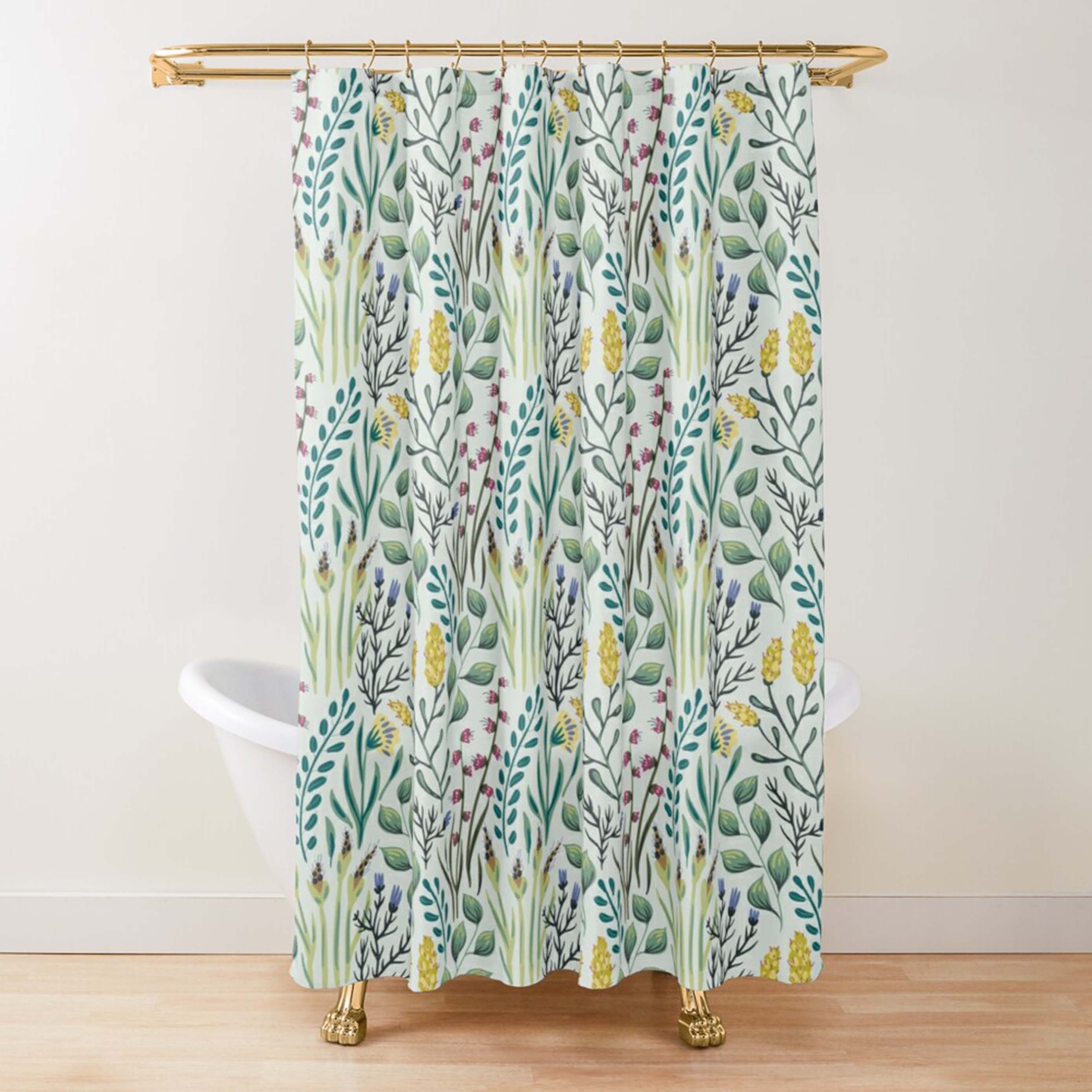 Botanical Garden Shower Curtain | Green Leaves Floral Fabric Bathroom Curtain | Home Bathroom Decor - Image 2