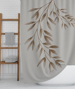 Botanical Leave Shower Curtain with Brown Leaves and Beige Background for Boho Farmhouse Decor