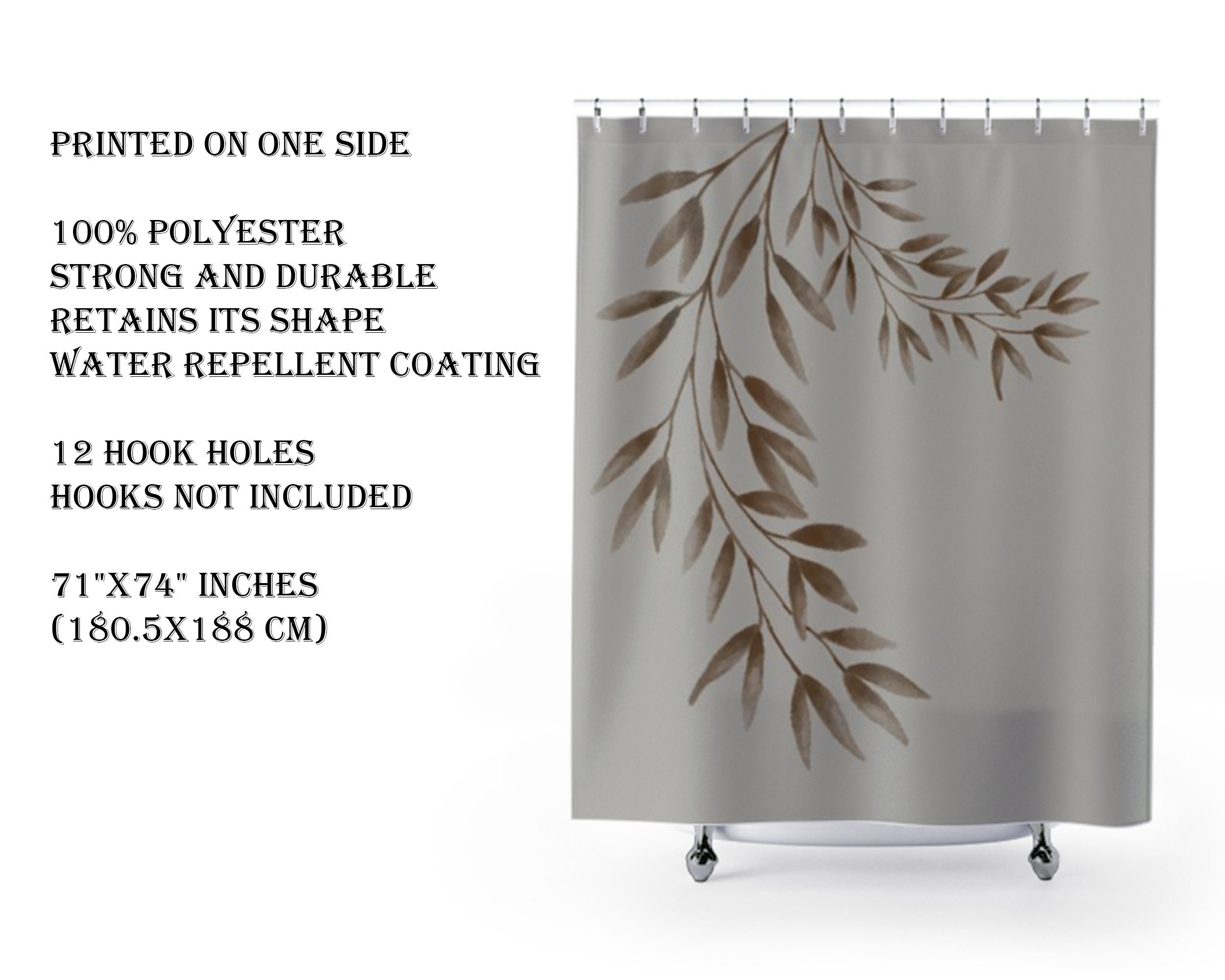 Botanical Leave Shower Curtain with Brown Leaves and Beige Background for Boho Farmhouse Decor - Image 2