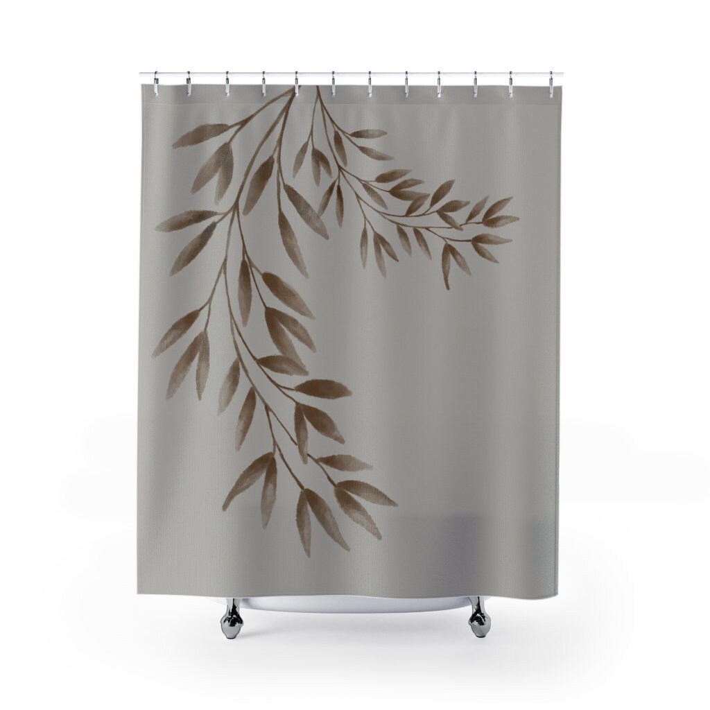 Botanical Leave Shower Curtain with Brown Leaves and Beige Background for Boho Farmhouse Decor - Image 4