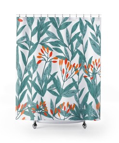 Botanical Leaves Shower Curtain | 71 x 71 inch Curtain | Floral Greenery Pattern Watercolor Bath Curtain
