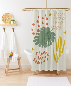 Botanical Shower Curtain Plant Leaves | Houseplant Decor Botanical Art | Cool Curtain Set + Hooks