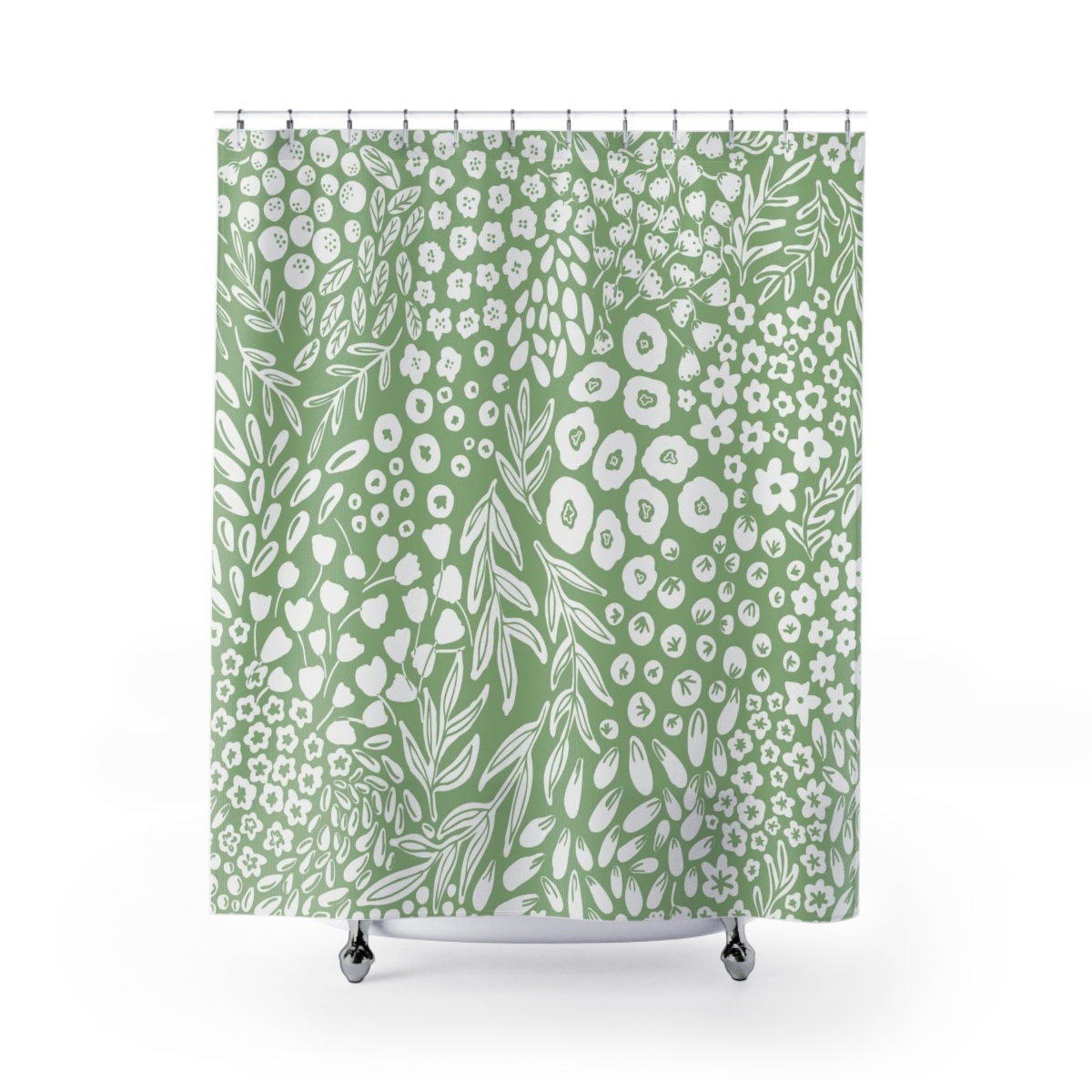 Botanical Shower Curtain with Herbs and Plant Leaves Nature Bath Set