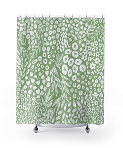 Botanical Shower Curtain with Herbs and Plant Leaves Nature Bath Set