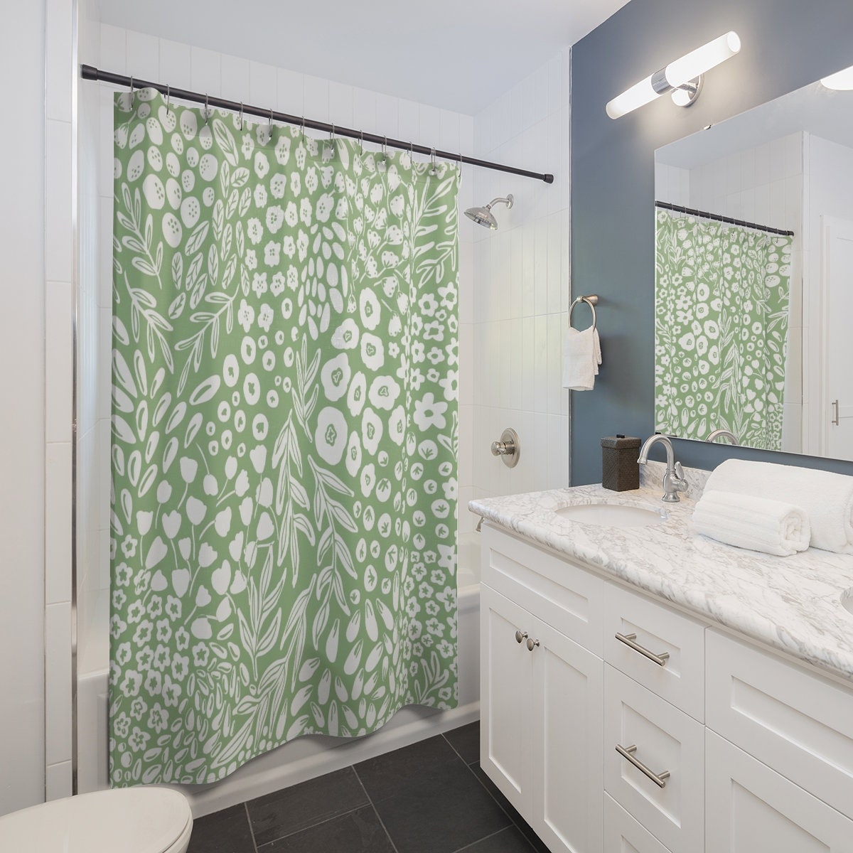 Botanical Shower Curtain with Herbs and Plant Leaves Nature Bath Set - Image 2