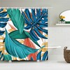 Botanical tropical blue green forest Shower Curtain | Colorful palm leaves fabric Bath Curtain