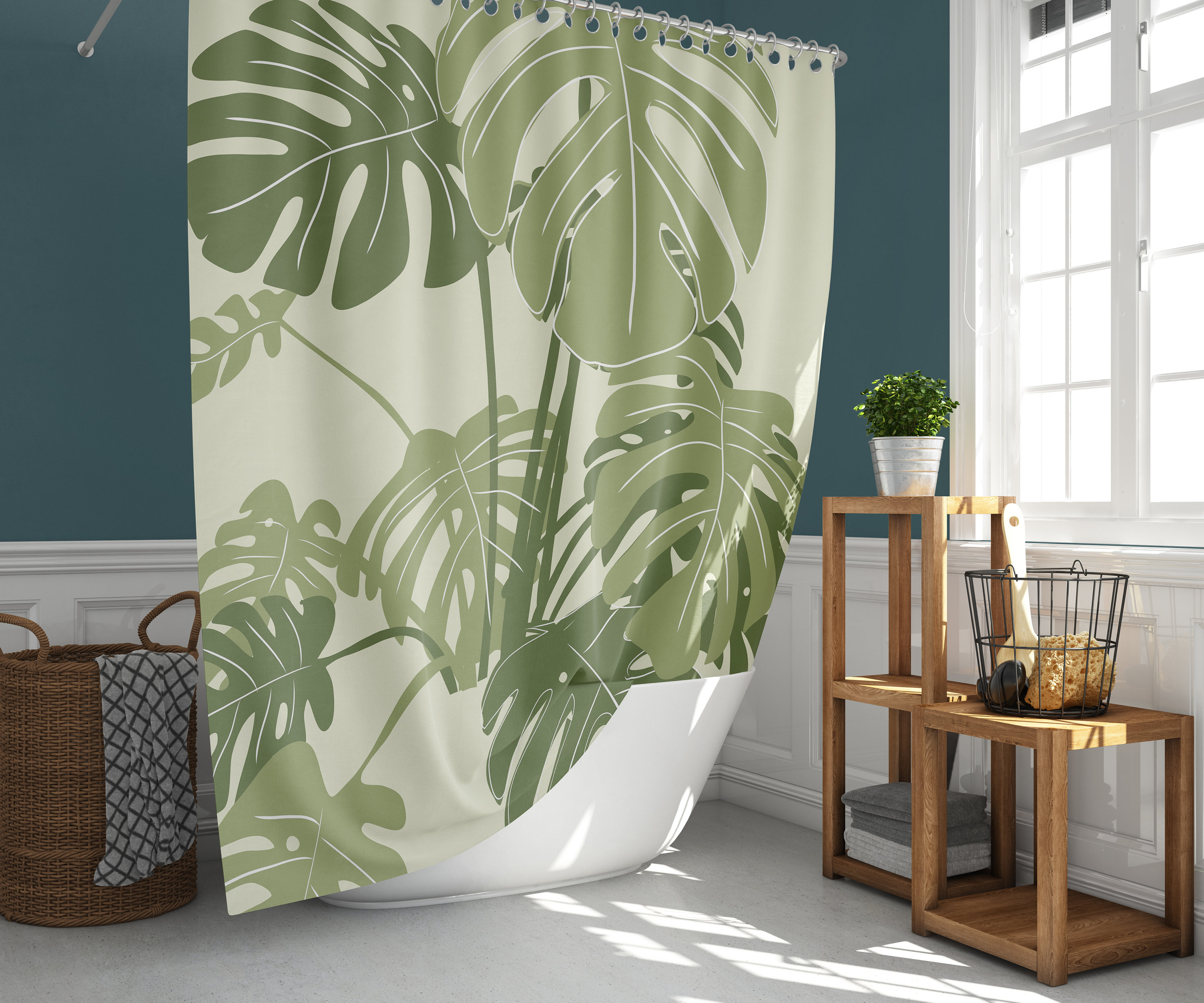 Botanical tropical forest leaf Shower Curtain | Green leaves monstera | Home bath decor | House warming Gift