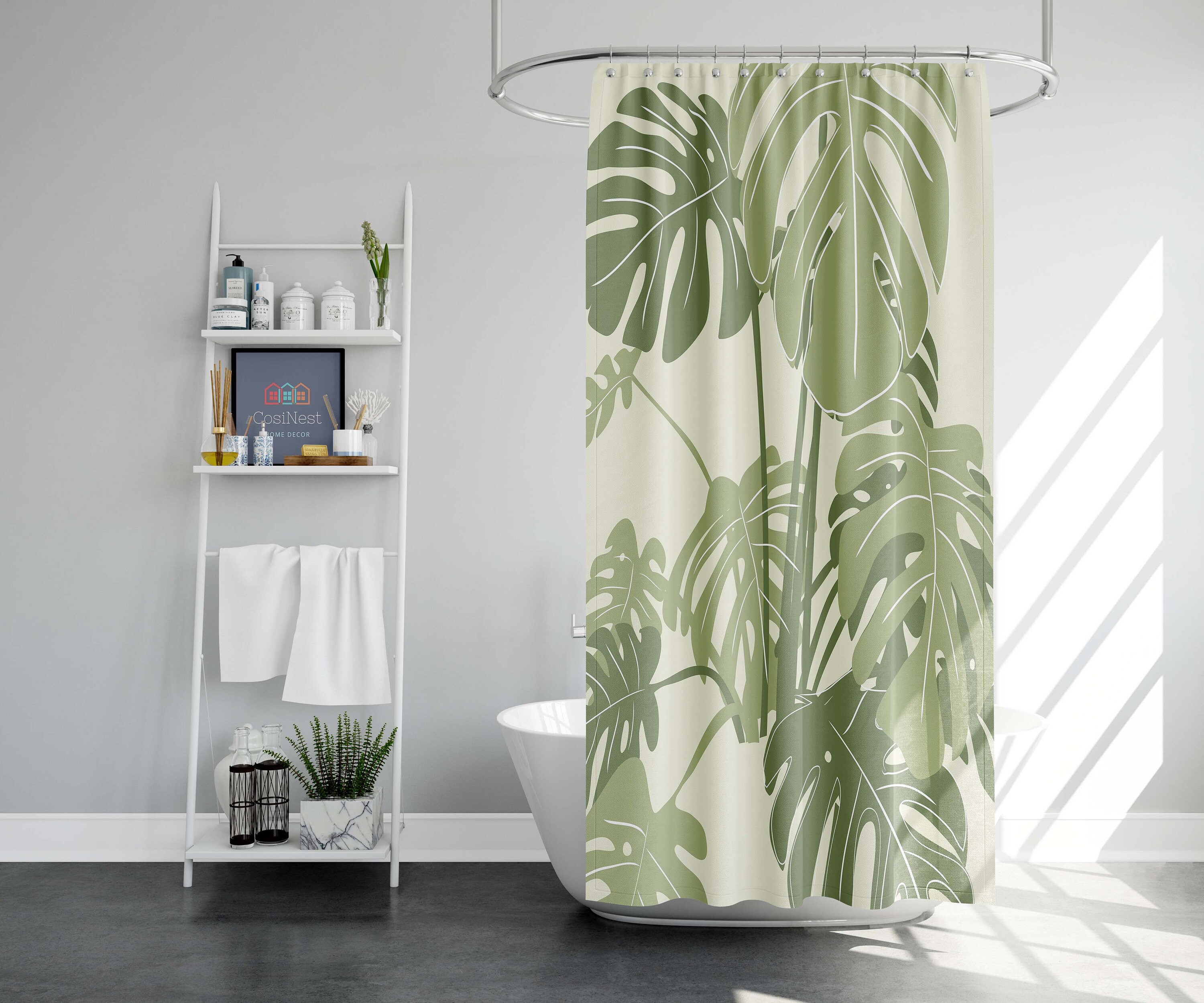 Botanical tropical forest leaf Shower Curtain | Green leaves monstera | Home bath decor | House warming Gift - Image 2