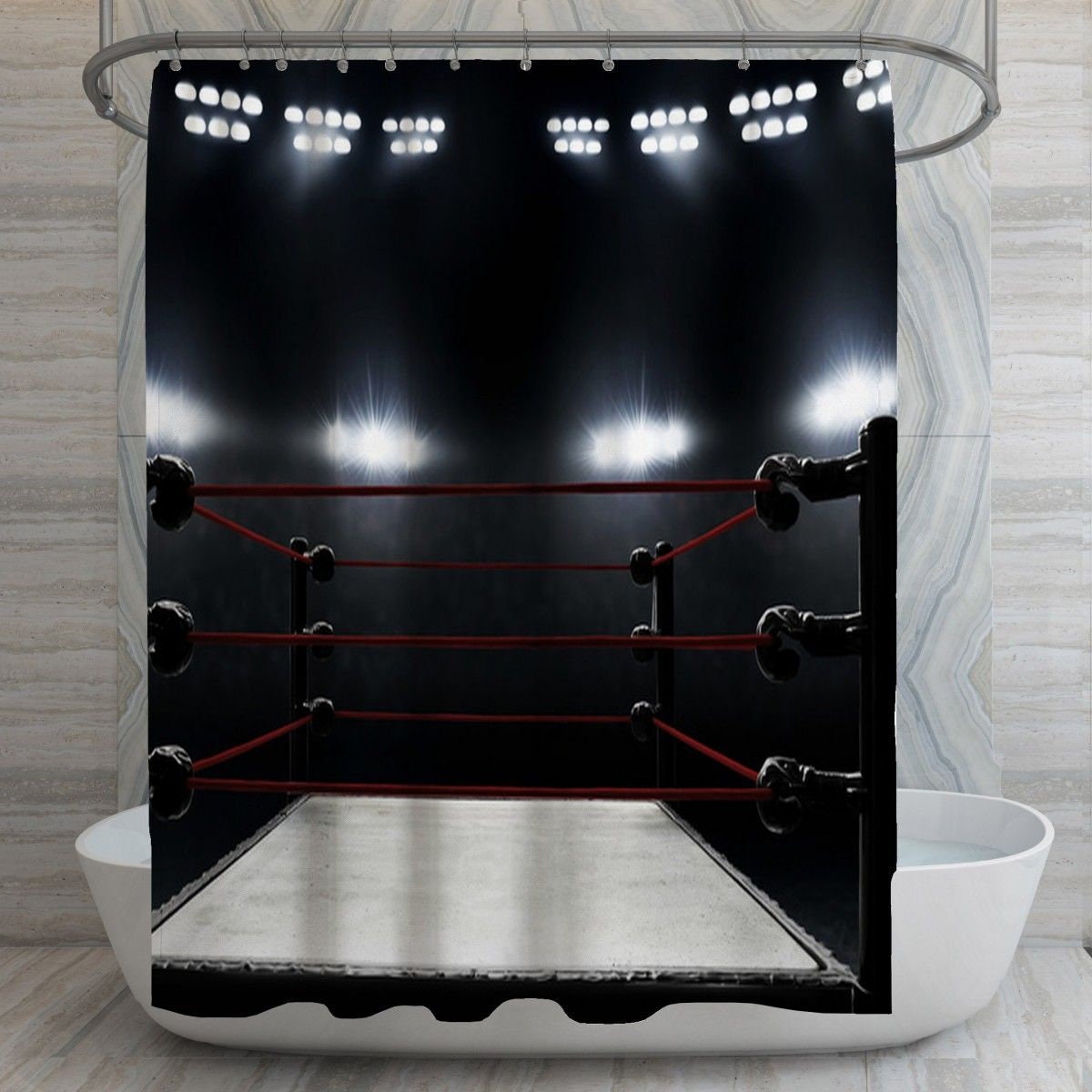 Boxing Ring Shower Curtain | Lit Up Boxing Ring for Boxers Sports Bathroom Decor | Cool Bath Decor
