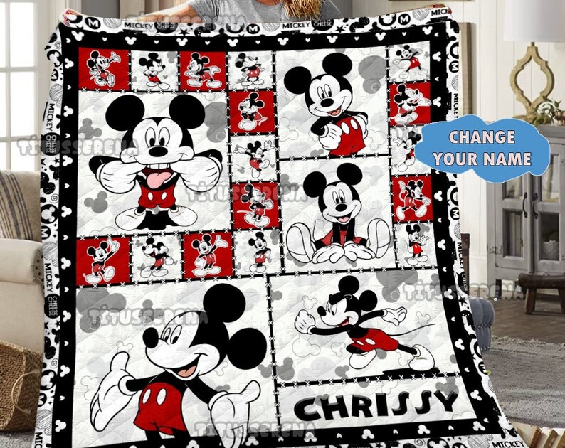 Boy Mickey Blanket - Personalized Quilt Blanket with Mickey Mouse for Christmas Gift - Image 2