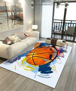 Boys Basketball Print Area Rug for Playroom and Floor Carpet - Non-Slip with Printed Design