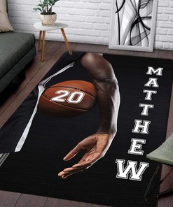 Boys Basketball Rug with Personalized Name and Number - Anti-Skid Area Rug for Bedroom, Living Room or Patio