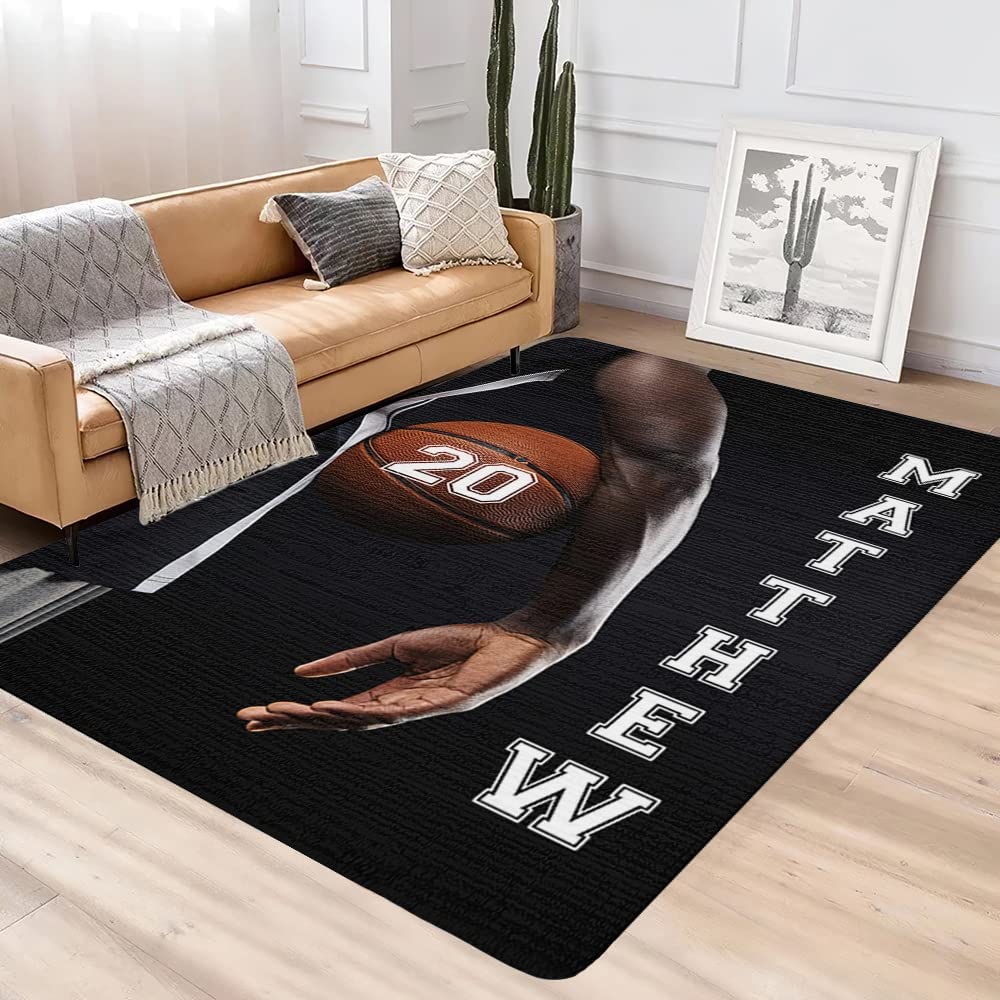 Boys Basketball Rug with Personalized Name and Number - Anti-Skid Area Rug for Bedroom, Living Room or Patio - Image 2