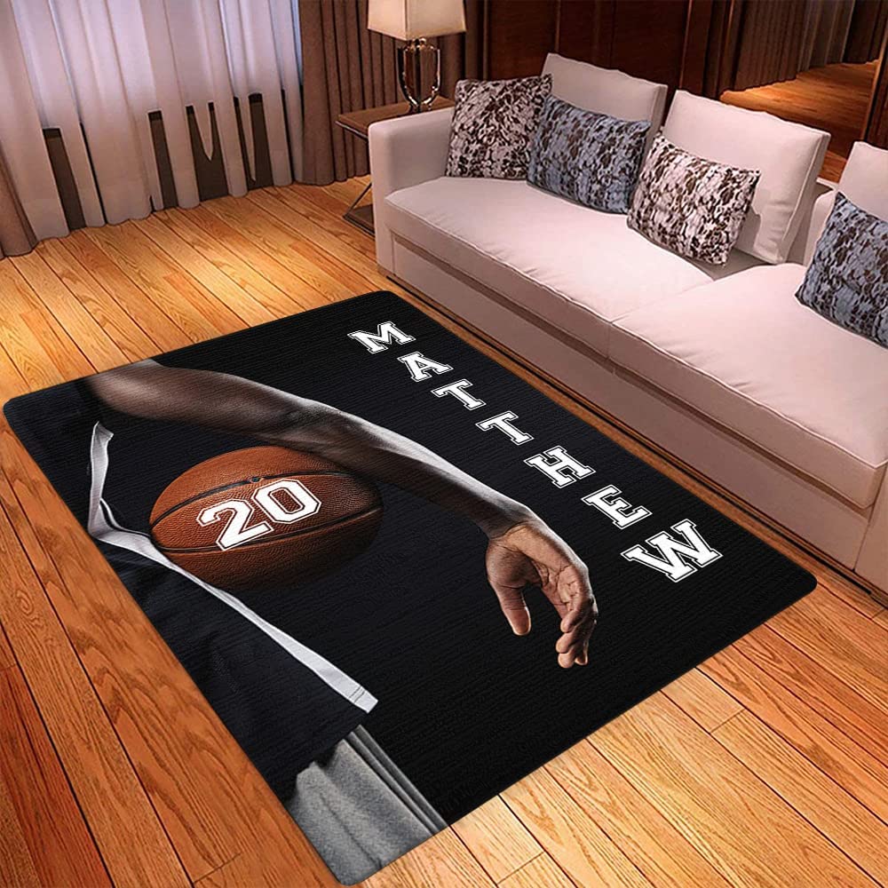 Boys Basketball Rug with Personalized Name and Number - Anti-Skid Area Rug for Bedroom, Living Room or Patio - Image 3
