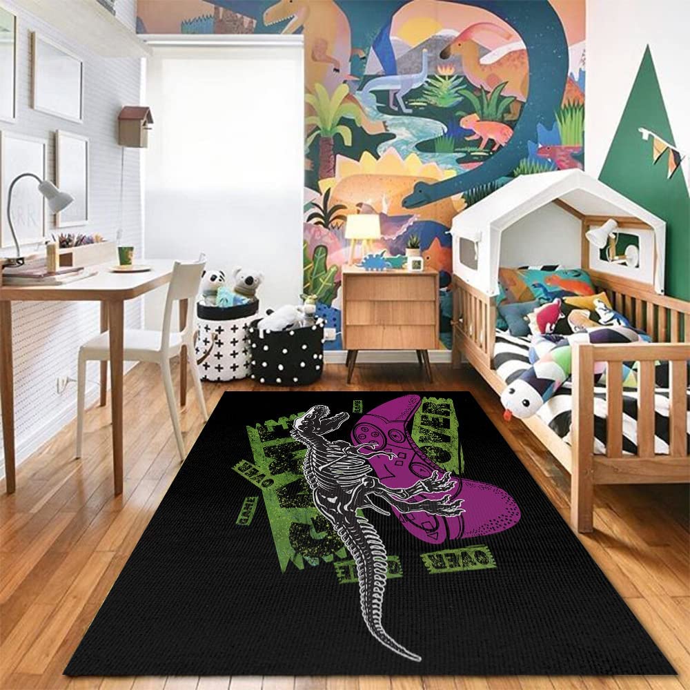 Boys Bedroom Area Rugs with 3D Printed Black Gamer Gamepad Controller