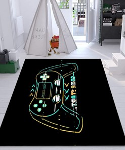 Boys' Bedroom and Living Room Gaming Decor: Stylish Black Game Room Area Rugs with Gamepad Design