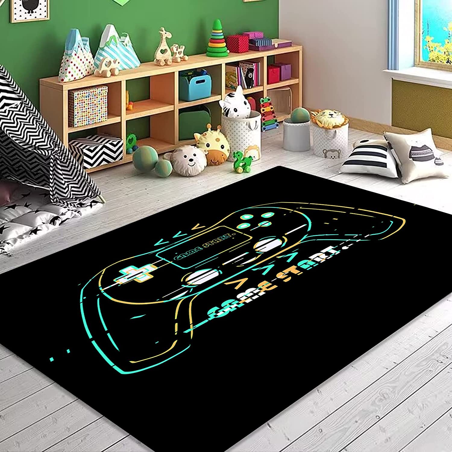 Boys' Bedroom and Living Room Gaming Decor: Stylish Black Game Room Area Rugs with Gamepad Design - Image 4