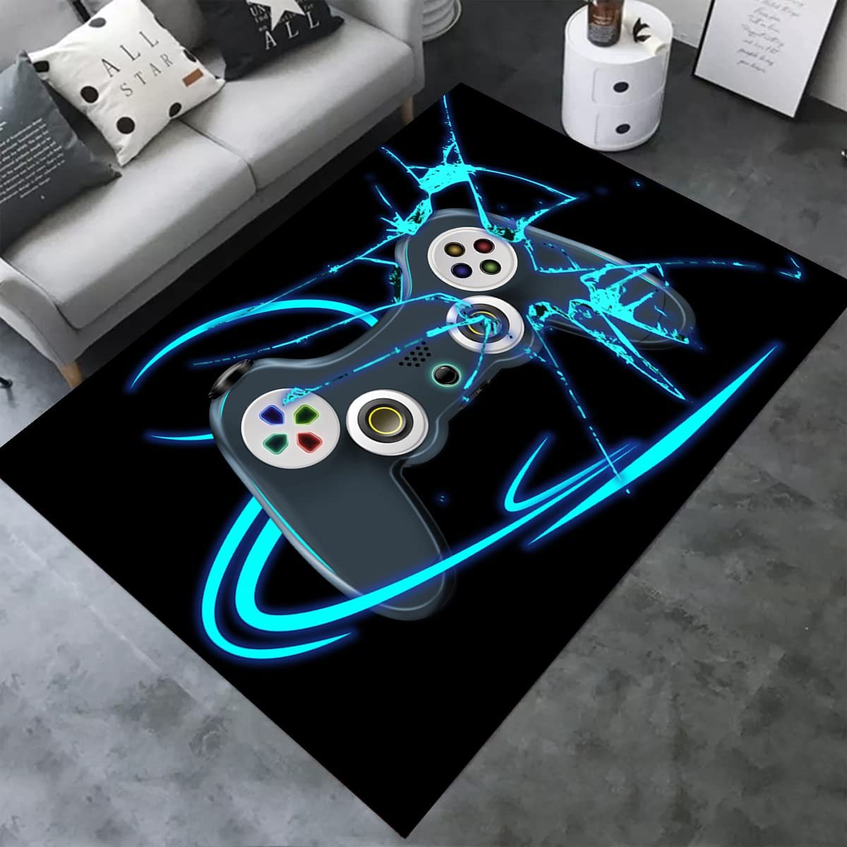 Boys' Black Gamepad Carpet with 3D Print - Non-Slip Sofa Floor Mat With T-Shirt, Hoodie, Sweatshirt Game room decor rug - Image 3