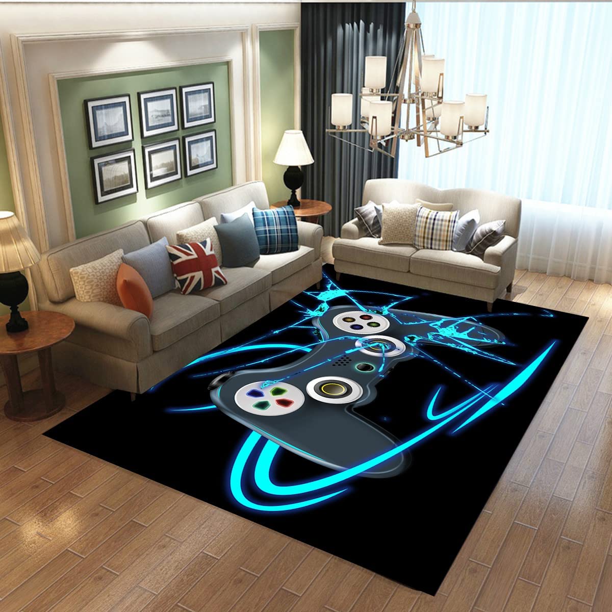 Boys' Black Gamepad Carpet with 3D Print - Non-Slip Sofa Floor Mat With T-Shirt, Hoodie, Sweatshirt Game room decor rug - Image 4