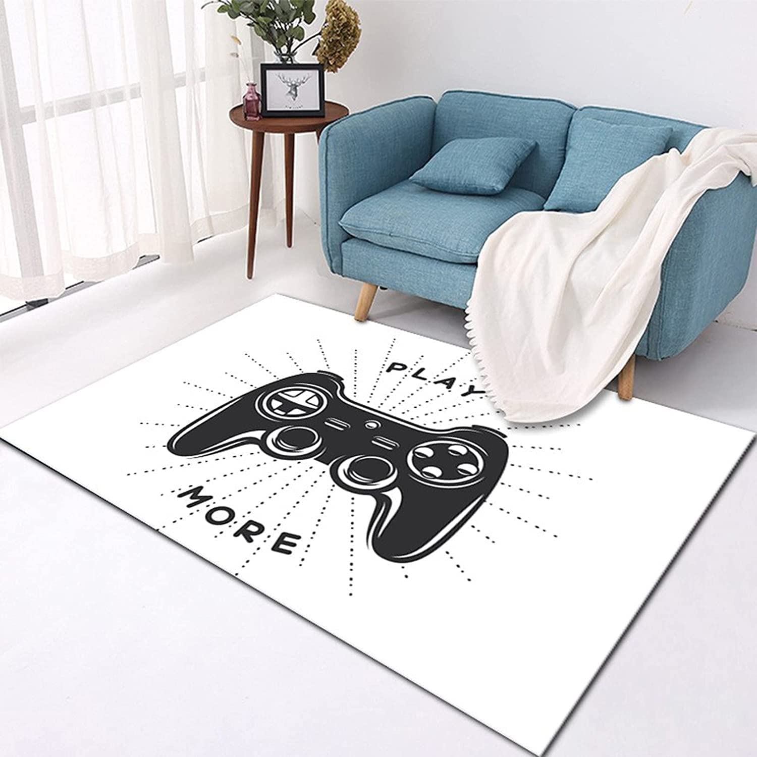 Boys' Gamer Rugs for Bedroom with 3D Gaming Area - Non-Slip Video Controller Area Rug With T-Shirt, Hoodie, Sweatshirt Fun game room rugs