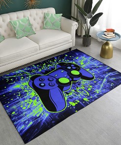 Boys Gaming Room Rug for Personalized Decoration with Non-Slip Crystal Floor Material