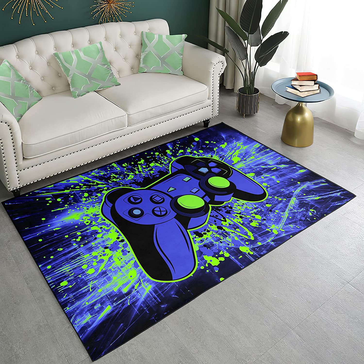 Boys Gaming Room Rug for Personalized Decoration with Non-Slip Crystal Floor Material
