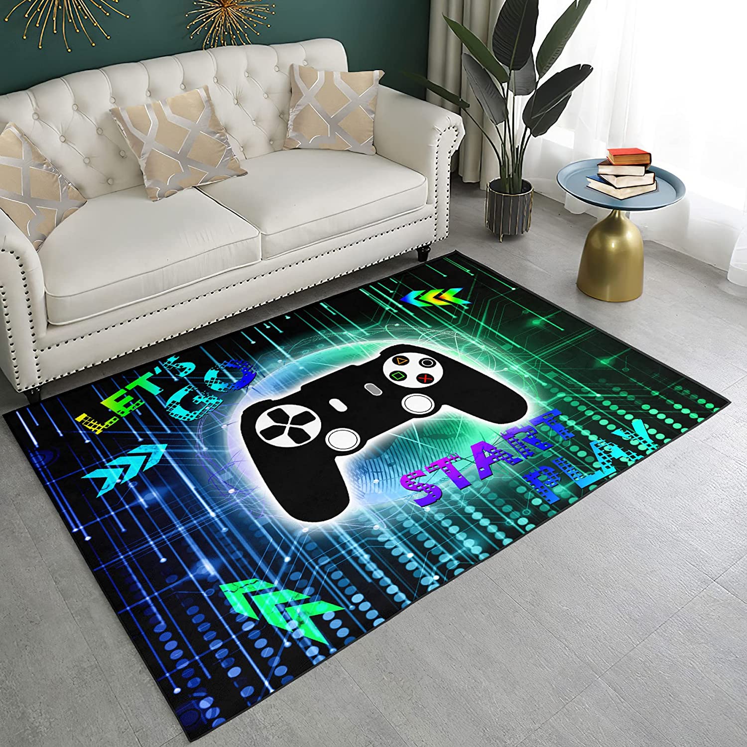 Boys Living Room Gamepad Controller Area Rug for Gamers