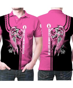 Breast Cancer Survivor Angel Pink Ribbon Polo Shirt with Motivational 3D Design and Breathable Fabric