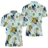 Breathable Fabric and Seamless Tropical Colorful Flowers Baby Yoda Hugging Kiwis Blue Polo Shirt