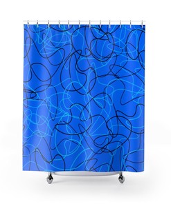 Bright Blue Mid Century Modern Boomerang Pattern Shower Curtain, Add a Fun and Vibrant Touch to Your Bathroom Decor