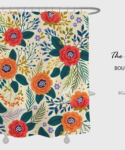 Bright Color Flowers Shower Curtain, Minimalist Floral Bathroom Decor