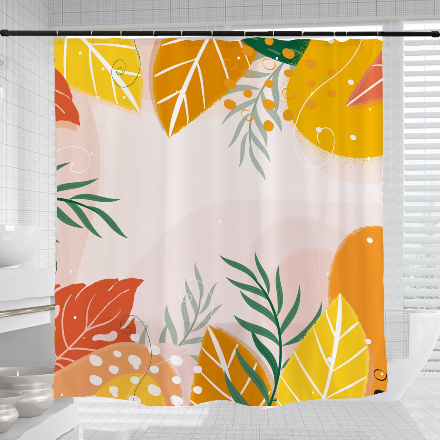 Bright Flowers Shower Curtain with 12 Hooks, Tropical Waterproof & Washable Shower Curtains for Bathroom - Image 3