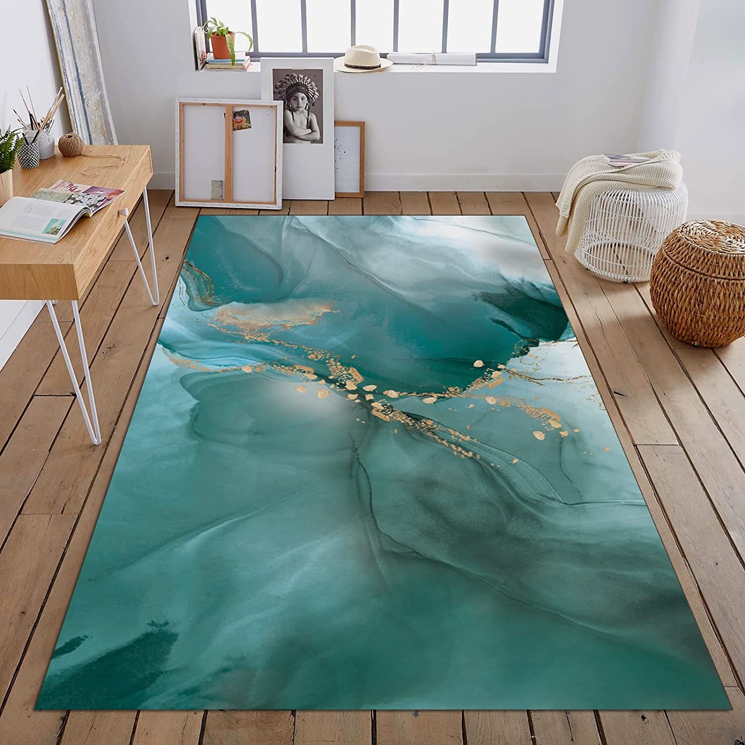 Bright Green Speckled Art Deco Rug for Large Soft Area with Unique Look - Image 2