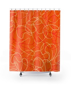 Bright Orange Mid Century Modern Boomerang Pattern Shower Curtain, Bold Statement to Your Bathroom Decor
