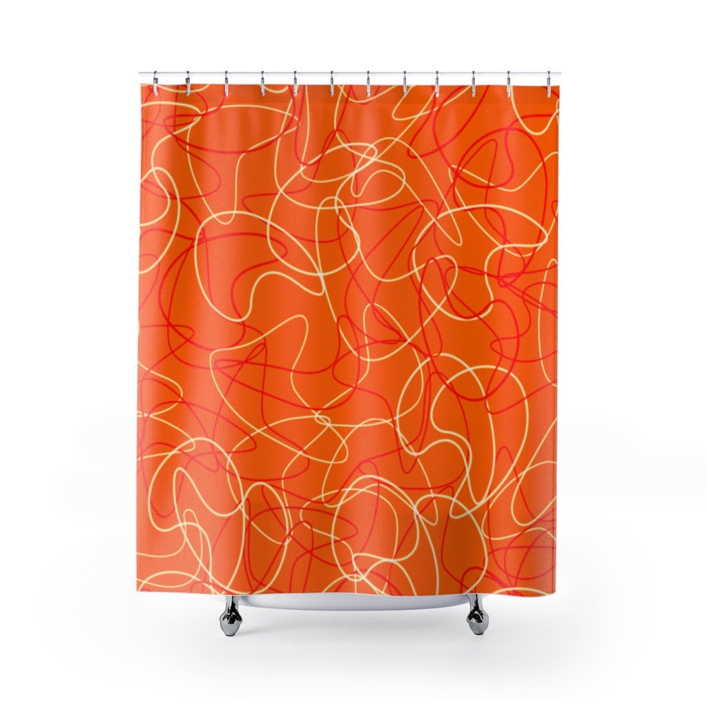 Bright Orange Mid Century Modern Boomerang Pattern Shower Curtain, Bold Statement to Your Bathroom Decor