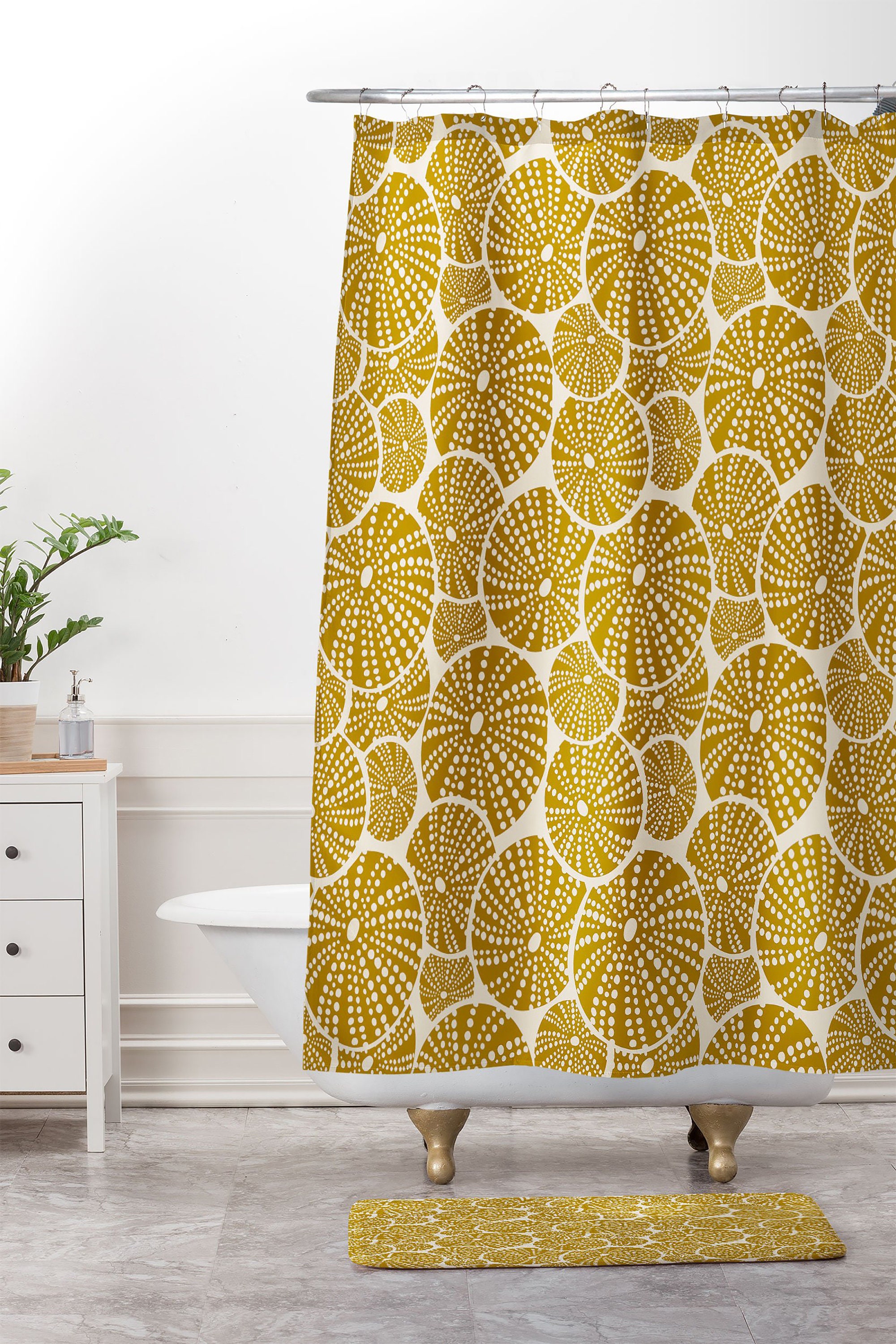 Bright Yellow Nautical Shower Curtain with Sea Urchin Design for a Fun Coastal Bathroom - Image 2