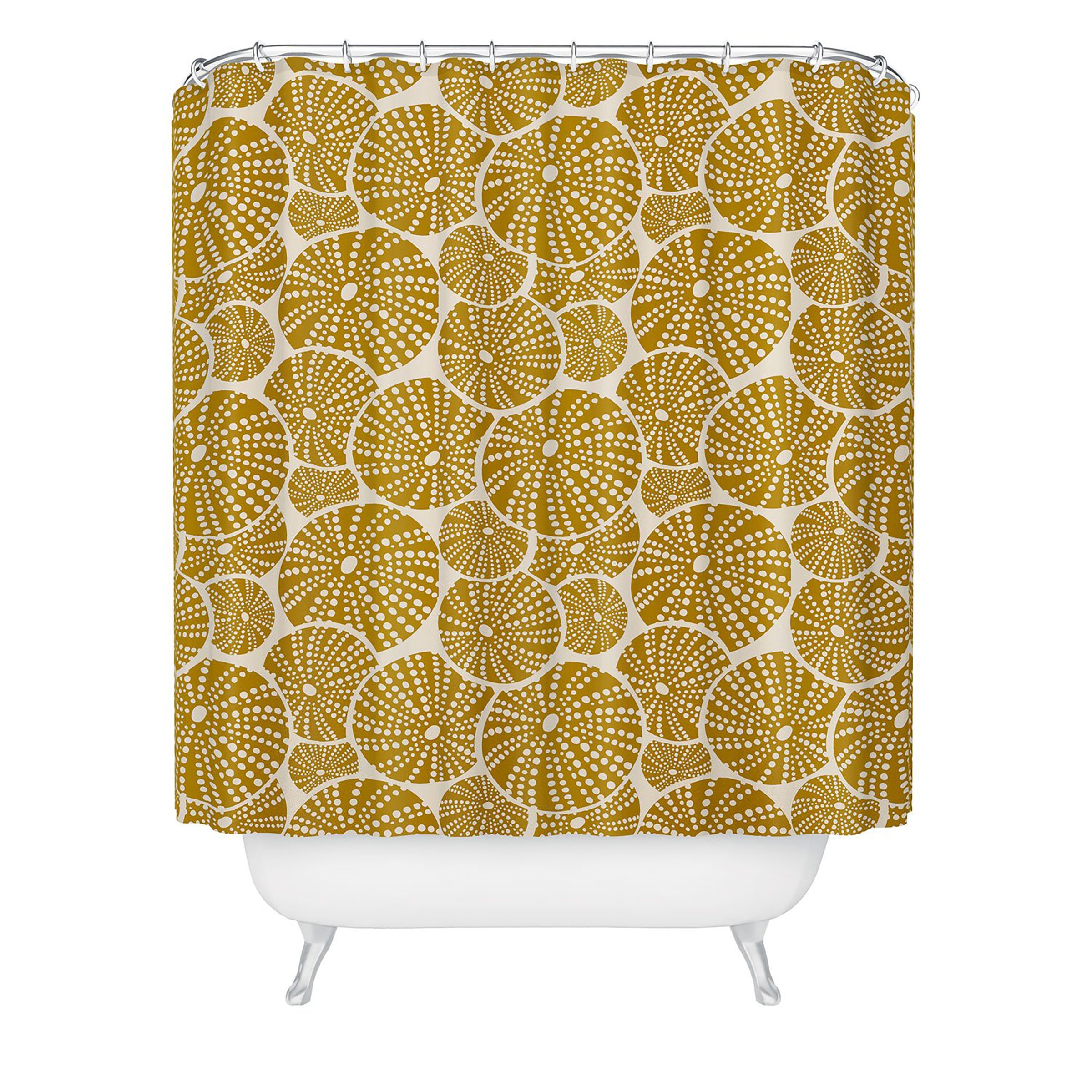 Bright Yellow Nautical Shower Curtain with Sea Urchin Design for a Fun Coastal Bathroom - Image 3
