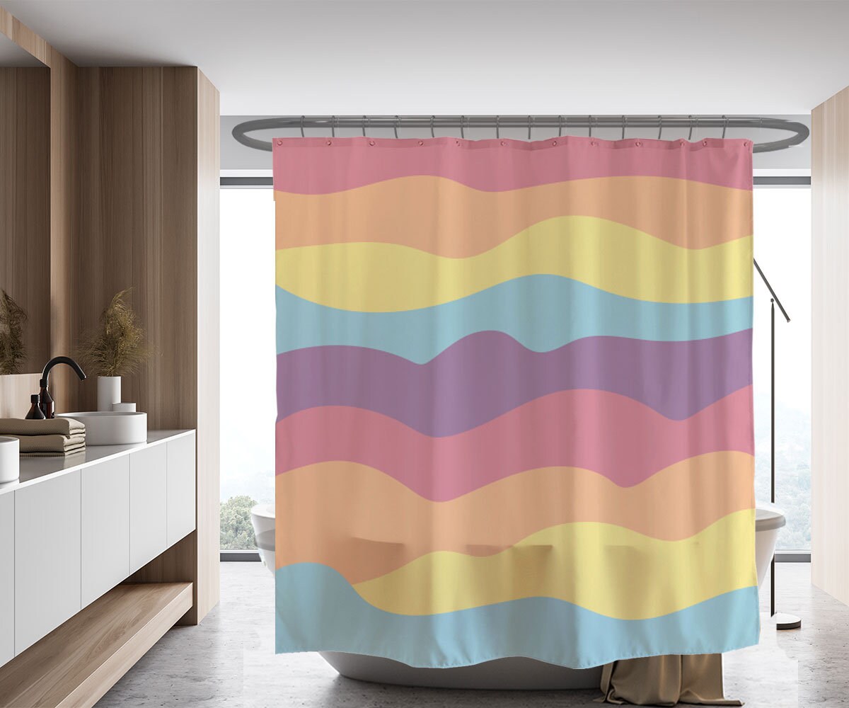 Bright and Colorful Ocean Shower Curtain, Waterproof Polyester Fabric 72x72 Inch with Hooks, Customizable Sizes - Image 2