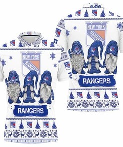 Bring Holiday Cheer to the Ice with New York Rangers Christmas Gnomes on a 3D All-Over Print Polo Shirt