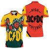 Bring a fiery red and yellow demon to your wardrobe with this AC/DC polo shirt featuring all-over print