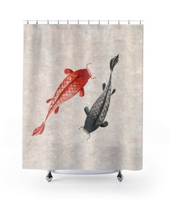 Bring a touch of Feng Shui to your bathroom with Koi Feng Shui Goldfish Pond Shower Curtain