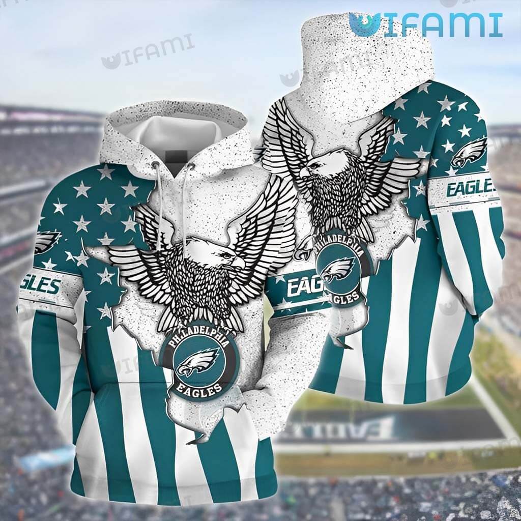 Broken USA Flag Logo Philadelphia Eagles 3D Hoodie with Custom Design